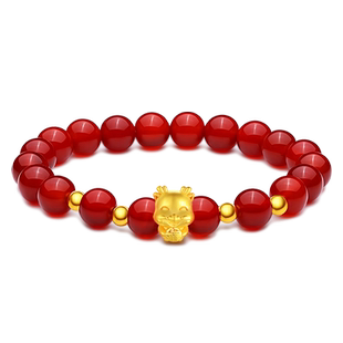 十二生肖黄金手链马年本命年手串999足金转运珠红玛瑙礼物送女友