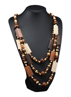 复古风木质串珠长款项链小众夸张个性多层波西米亚度假风女毛衣链