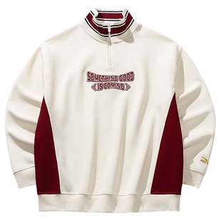 安踏好事发生|半拉链套头卫衣男女落肩袖美式长袖马年本命红色