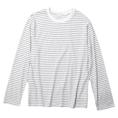 TANG TOWN春夏刚需 轻柔凉感莱赛尔/亚麻極简撞色条纹针织套衫T恤