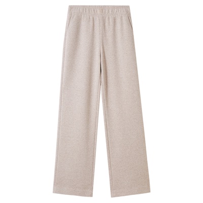 水云间杏色垂感针织直筒阔腿裤女休闲长裤子宽松慵懒风2025冬新款