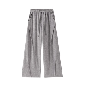 咖色加绒糯米裤女秋冬季美式休闲羊绒阔腿裤松弛感慵懒弯刀运动裤