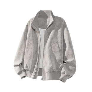 美式扎染机车皮衣夹克外套男秋冬季廓形正肩高级感短款立领棒球服