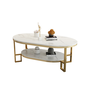 北欧椭圆形岩板茶几小户型轻奢现代简约客厅家用双层大理石茶几桌
