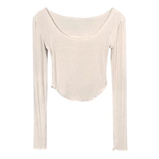 微透绝美显胸薄夜场紧身白色长袖t恤纯欲辣妹性感短上衣打底衫女