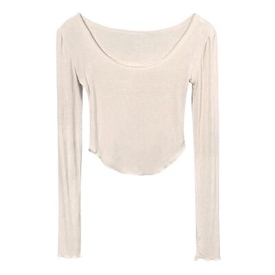 长袖辣妹微透绝美显胸大紧身T恤