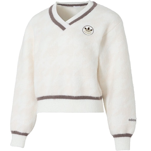 adidas阿迪达斯三叶草女子运动休闲V领针织衫毛衣锐力KC2687