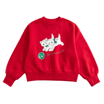 ILOVEJ女童新年加绒卫衣宽松