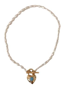 蓝色原石爱心珍珠项链手链