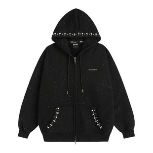 INSstudios 国潮牌美式「珍珠钉珠满天星开衫卫衣」加绒拉链外套