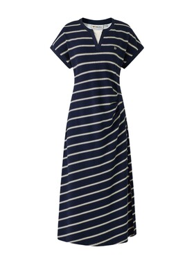 【夏季新品】GOLDEN BEAR/金熊2026女士条纹中长款短袖针织连衣裙