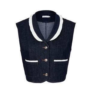 Kroche  少女知识分子 木耳花边设计 宽松牛仔马甲