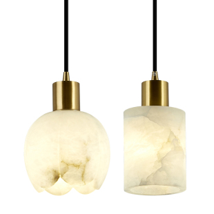 全铜轻奢新中式高档酒店卧室床头吧台灯西班牙天然进口云石单吊灯