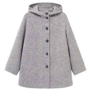 Basic House/百家好春季新款女士灰色连帽毛呢外套宽松百搭上衣