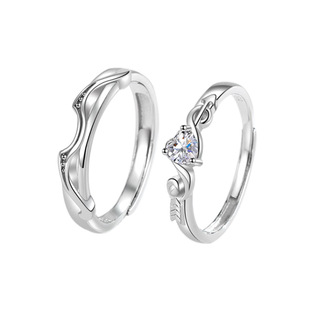 ZESHUO 爱神镶嵌钻情侣对戒999纯银一对款男女足银戒指刻字送礼物