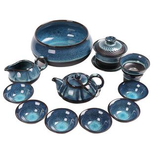 建盏茶具套装天目釉 油滴茶盏窑变陶瓷茶具 紫砂七彩日式茶壶钧窑