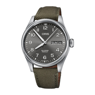 oris豪利时诺曼底登入腕表 752飞行员机械心手表男士灰盘绿编44mm