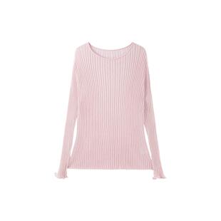 TKY SHOP简约竖条纹针织上衣女春秋度假风长袖一字领套头针织罩衫