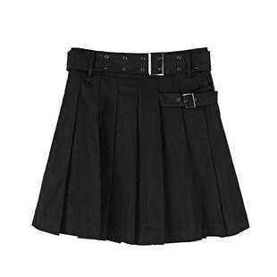 S·DEER圣迪奥女装新款通勤个性拼接收腰黑色百褶短裙S21181307