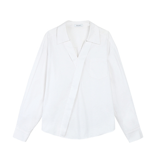 MULVAN 气质欧尼~白色衬衫女长袖高级感宽松显瘦衬衣V领休闲上衣