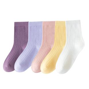 女童袜子儿童春秋季宝宝A类抗菌纯色棉袜中大童小女孩秋天中筒袜