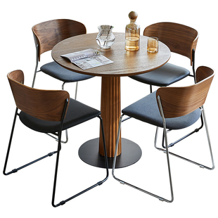 复古边几小茶几美式实木奶茶店咖啡洽谈桌椅组合阳台休闲小圆桌子