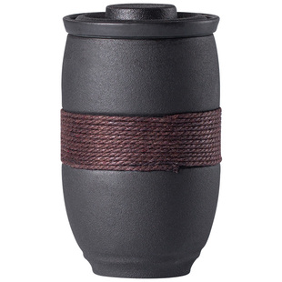 陶瓷磨砂泡茶杯家用办公带盖过滤杯子男女复古便携茶水分离马克杯