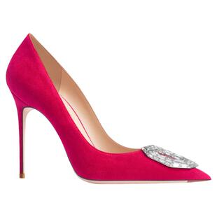 hltino2025新款玫红尖头高跟鞋女细跟轻奢水钻婚鞋大码百搭单鞋子