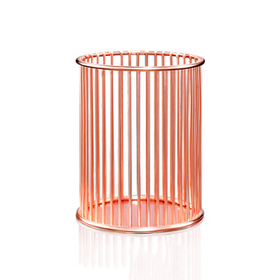 ins风铁艺竖条银色金色化妆刷收纳桶高级感桌面整理筒笔筒大容量