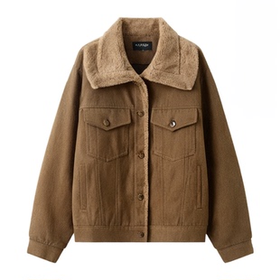 沫晗依美仿羊羔毛牛仔外套工装风外套2025年冬季新款加厚短外套女