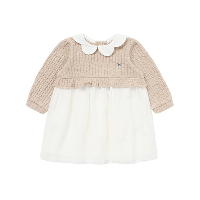 蓝狗25新生婴儿针织拼纱连衣裙