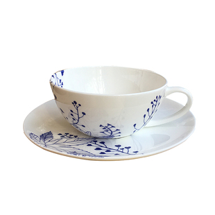 出口北欧骨瓷青花釉上荠菜花红茶杯大容量260ml咖啡杯下午茶杯