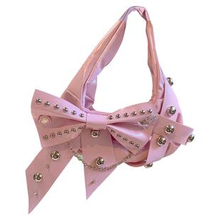 Pinkyo原创蝴蝶结柳丁链条手提包金属朋克风单肩包甜酷风辣妹包包