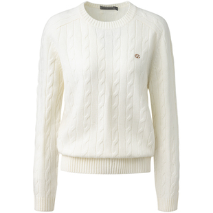 GIOVANNI VALENTINO秋冬季全羊毛圆领针织衫女士白色休闲百搭毛衣