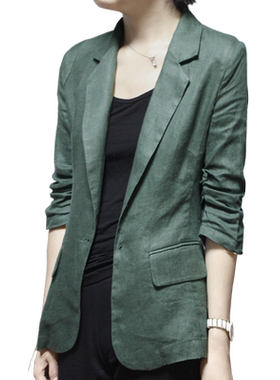 棉麻小西装外套春夏薄款修身显瘦亚麻西服七分袖女士大码休闲上衣