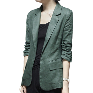 棉麻小西装外套春夏薄款修身显瘦亚麻西服七分袖女士大码休闲上衣