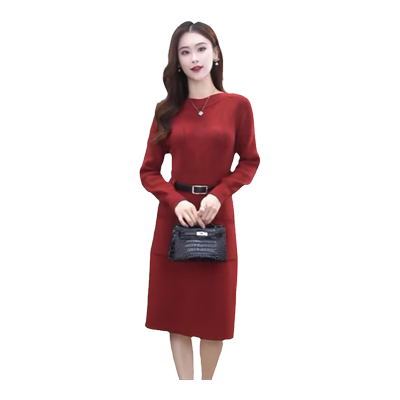 歌莉娅针织连衣裙秋冬赫本小红裙