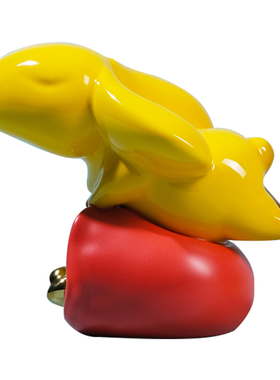 兔飞猛进陶瓷雕塑生肖兔子摆件本命年家居装饰品吉祥物新年礼物