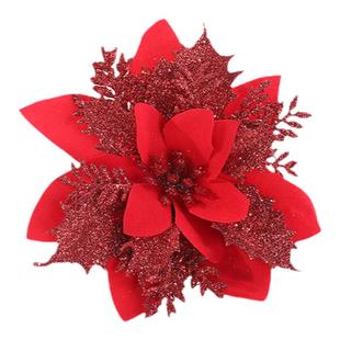 圣诞节金粉圣诞花头仿真花双成金粉圣诞花圣诞花环装饰圣诞树装饰