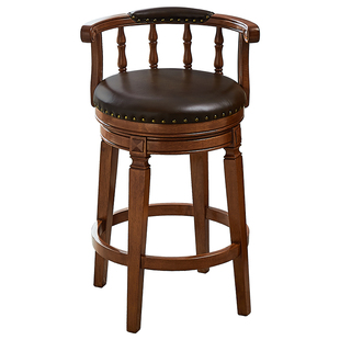 真皮吧台椅轻奢咖啡店高脚凳家用高脚椅实木凳子简约靠背高吧台椅