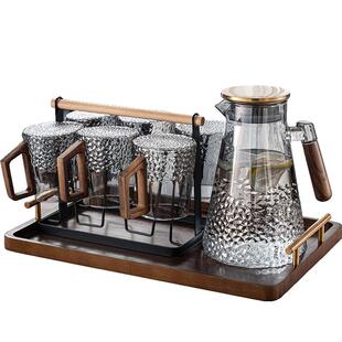 水杯家用套装杯子客厅喝水招待客人茶杯带把手轻奢高档绿茶玻璃杯