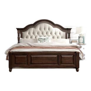 美式实木床主卧箱体储物床真皮软包全实木1.8米复古风婚床 双人床