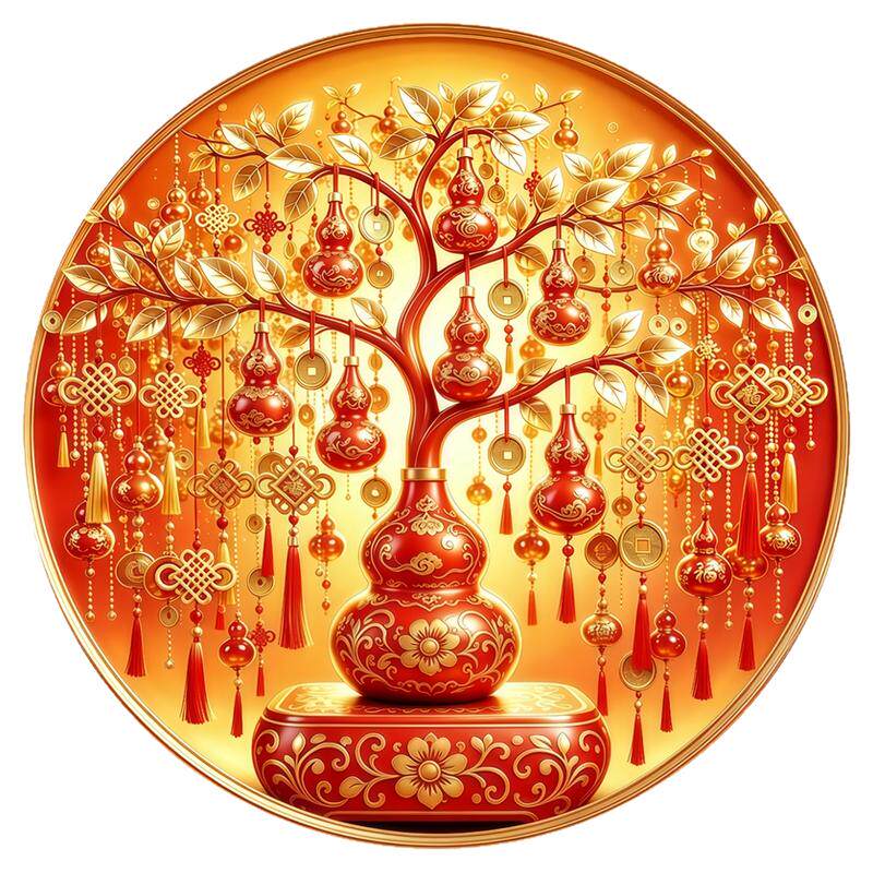 聚宝福树墙贴背胶自粘贴画福禄绵延遮瑕圆形贴好撕不留胶可移除贴