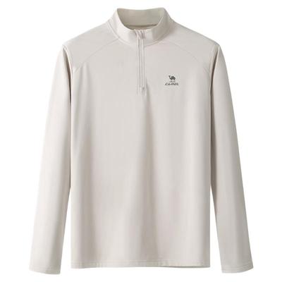 骆驼运动立领长袖T恤薄绒速干衣男款女款秋季瑜伽服跑步上衣