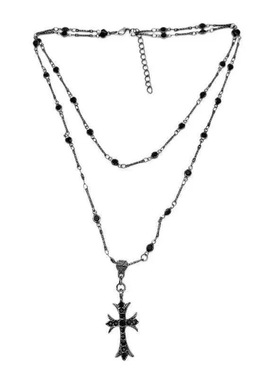 Gallery暗黑双层叠戴十字架项链