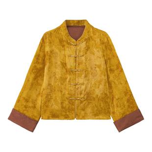 ROCO新中式国风系列 老钱风冠乐绉人丝提花盘扣对襟外套上衣衬衫