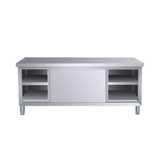 加厚304不锈钢打荷台厨房酒店拉门工作台家商用操作台收纳储物柜