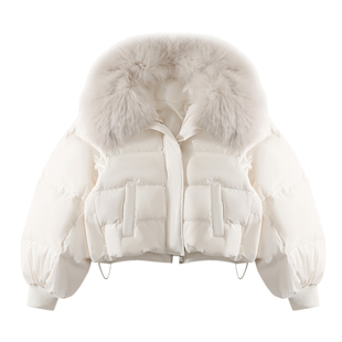 大于诗集 first love 撞色狐狸毛大毛领短款羽绒服女面包服外套冬