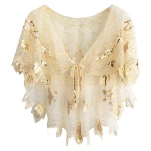 跨镜1920S 亮片订珠晚礼服婚纱旗袍系带披肩宴会中国风复古小外套