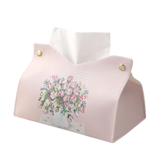 粉兰玲油画纸巾盒客厅车载抽纸盒轻奢风高档纸抽盒高级感皮革创意